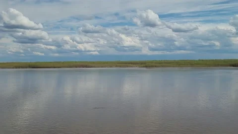 View of the river and the sky with clouds. River Irtysh Stock Footage 194424976