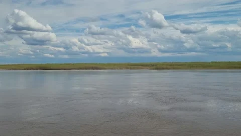 View of the river and the sky with clouds. River Irtysh Video stock 194425036