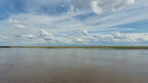 View of the river and the sky with clouds. River Irtysh Stock Footage 194425039