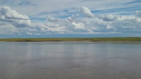 View of the river and the sky with clouds. River Irtysh Video stock 194425040