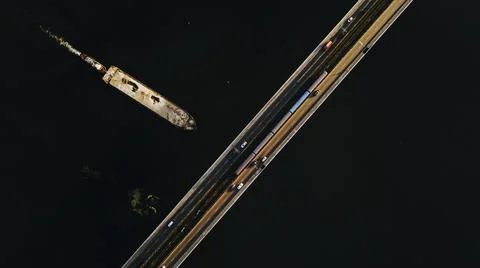 View on the river and traffic on the bridge Stock Photos