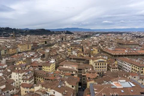 View of River Arno from Vecchio tower Stock Photos