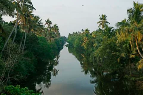 View of a river between the two shores Stock Photos