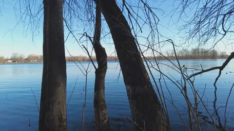 View from the river, with the blue sky reflecting in the water Stock Footage 167673285