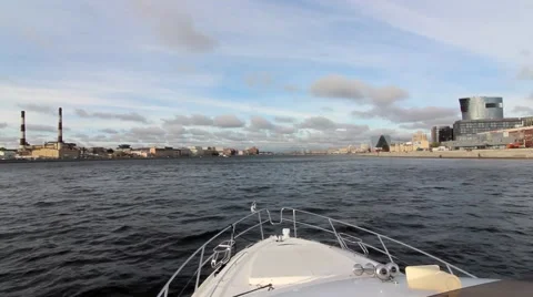 View of the river from the bow of the ship Stock Footage 43764494