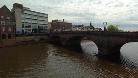 View of the river bridge and buildings of the city of york, uk Stock Footage 248541710