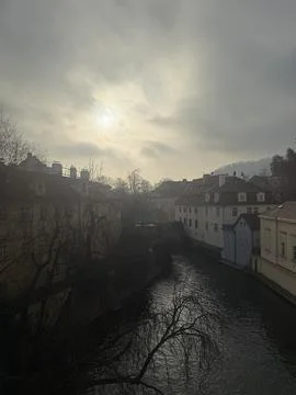 View of River from Bridge Perspective 写真素材