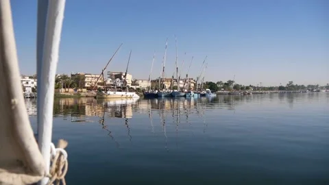 View Of The River Calm Surface From The Deck Of A Small Sailboat Floating Stock Footage 226334153