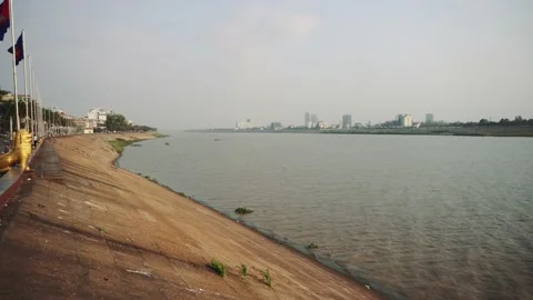 A view of the river in Cambodia, Phnom Penh Stock Footage 132052607