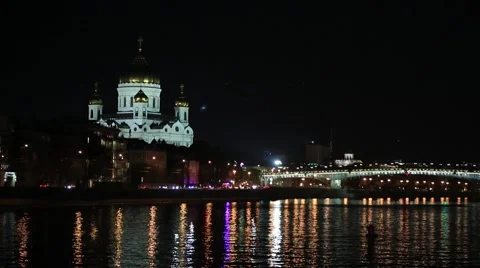 The view from the river to the Cathedral of Christ the Savior Stock Footage 56646353
