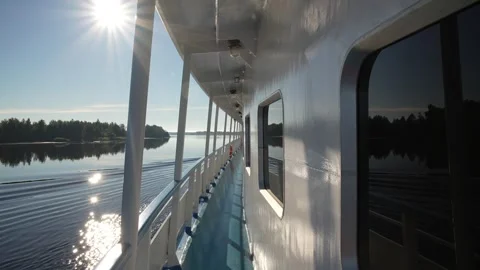 View of the river from the deck of the ship Stock Footage 338287231