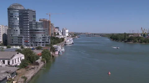 View of river divides city into two parts Stock Footage 56696999