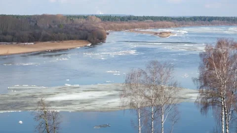 View of the river during the spring ice drift, time lapse. Russia Stock Footage 305817605