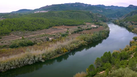 View of the river Ebro as it passes through the province of Tarragona. Video stock 221932052