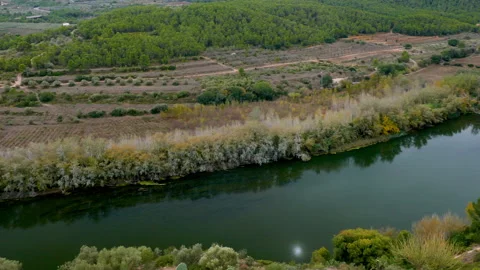 View of the river Ebro as it passes through the province of Tarragona. Video stock 221932054