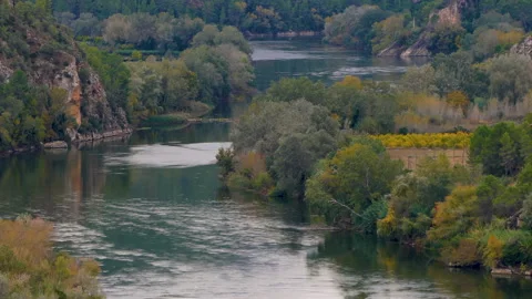 View of the river Ebro as it passes through the province of Tarragona. Video stock 221932088