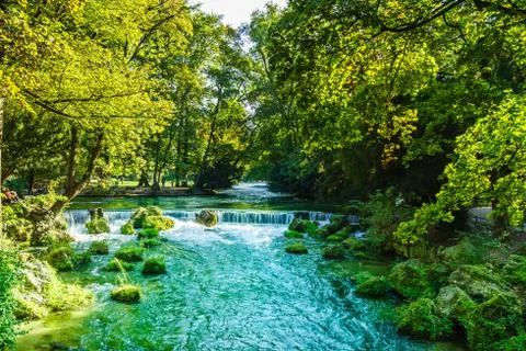 View of the river - Eisbach - of Munich in Bavaria Stock Photos