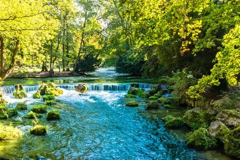 View of the river - Eisbach - of Munich in Bavaria Stock Photos