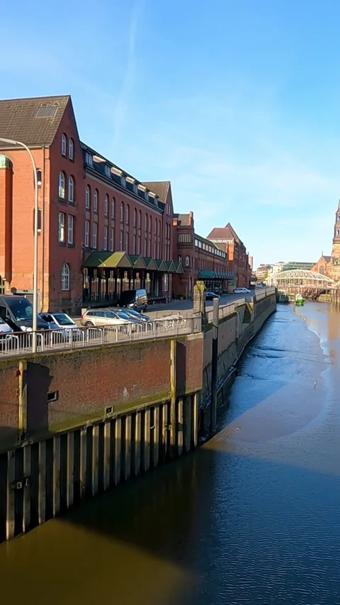 View to the river Elbe canal in old part of Hamburg, Germany. Stock Footage 241439843