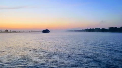 View of the river ferry crossing over the Oka the village of Lovtsy Stock Footage 244795279