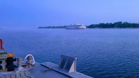 View of the river ferry crossing over the Oka the village of Lovtsy Stock Footage 244795624