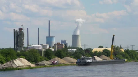 View on river, harbor, industrial area Stock Footage 24577285