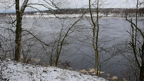 View of the river from a high bank Stock Footage 120601669