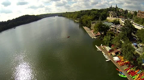 View of River with Kayaks Stock Footage 59683468