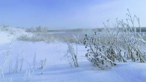 View of the river landscape after a snowfall Stock Footage 260847704