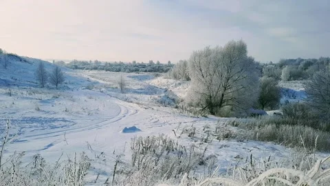 View of the river landscape after a snowfall Stock Footage 260847801