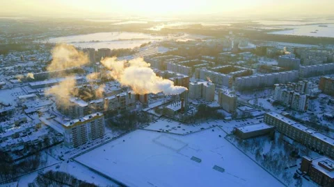 View of the river landscape after a snowfall Stock Footage 260848254