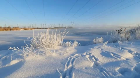 View of the river landscape after a snowfall Stock Footage 260849033