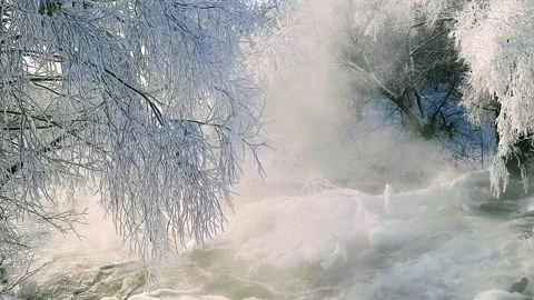 View of the river landscape after a snowfall Stock Footage 260849104