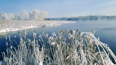View of the river landscape after a snowfall Stock Footage 260849106