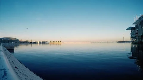 View river lisbon with deep blue and beautiful sunset, Stock Footage 132792344