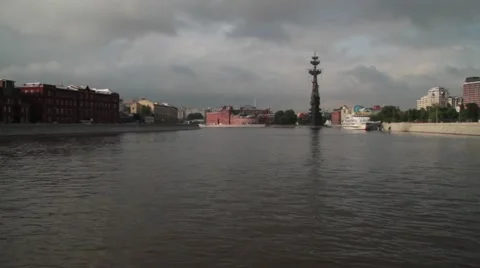 The view from the river to the monument to Peter I Stock Footage 52924039