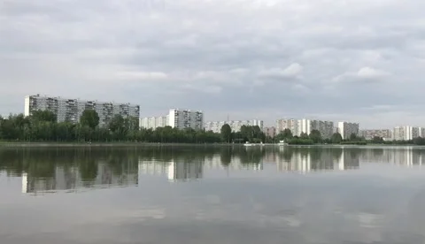 View on river Moscow and district Maryino from Brateevsky park. Moscow, Russia Stock Footage 132170642
