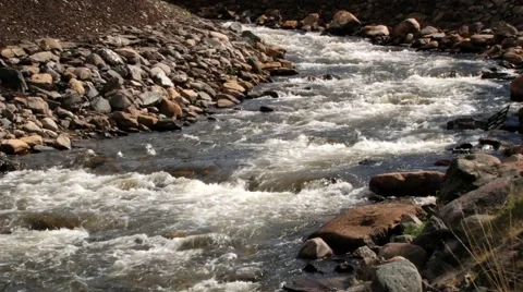 View to the river next to the copper smelter factory in Roros, Norway. Video stock 59564161