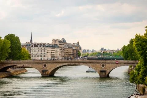 View on river over the bridge in Paris Stock Photos