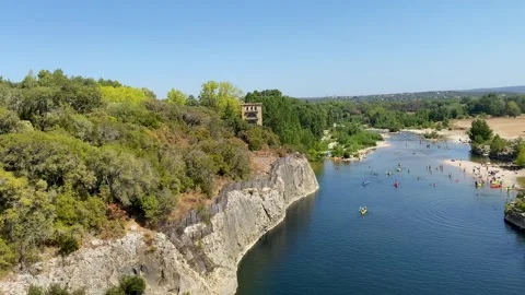 View of the river from pont du gard Stock-Footage 253091755