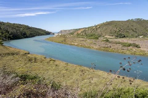 View of the river at Praia de Odeceixe in Portugal Stock Photos