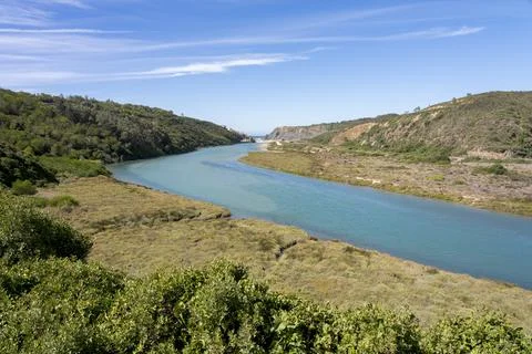 View of the river at Praia de Odeceixe in Portugal Stock Photos