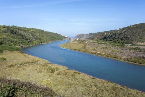 View of the river at Praia de Odeceixe in Portugal Stock Photos