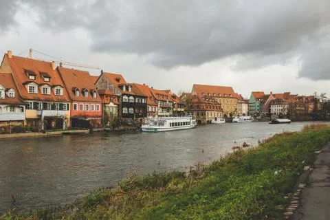 View of the river Regnitz in the old town of Bamberg, Germany 스톡 사진