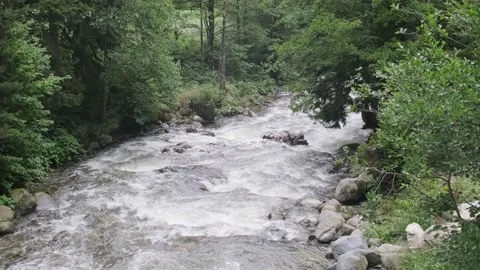 A view of a river rushing through the forests. Camlihemsin, Turkey Stock Footage 226238717