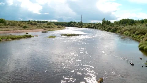 View of the river in the Russian province in summer Stock Footage 340143960