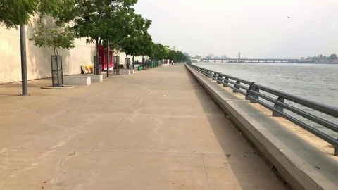 View of River, Sabarmati Riverfront, Riverfront in Ahmedabad Stock Footage 121828118