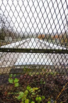View of the  River Severn pipe bridge, near Bewdley dull day. Stock Photos