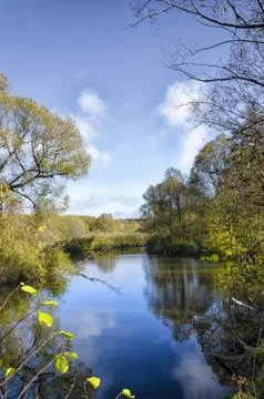 View of the river from the sky and the reflection of clouds Stock Photos