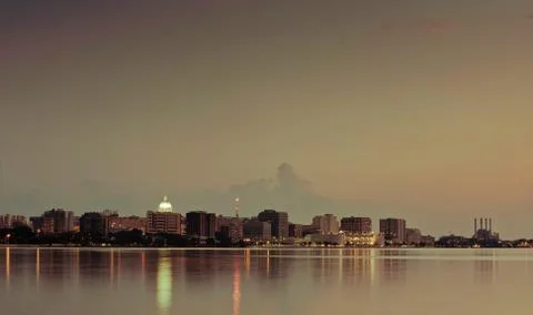 View from the river to a sleeping city Stock Photos
